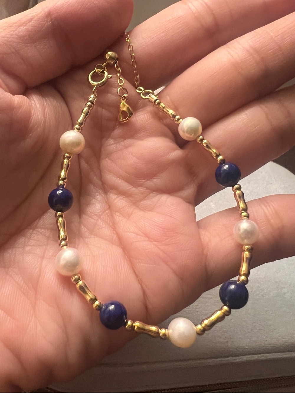 Gold Pearl & Navy Bead Bracelet